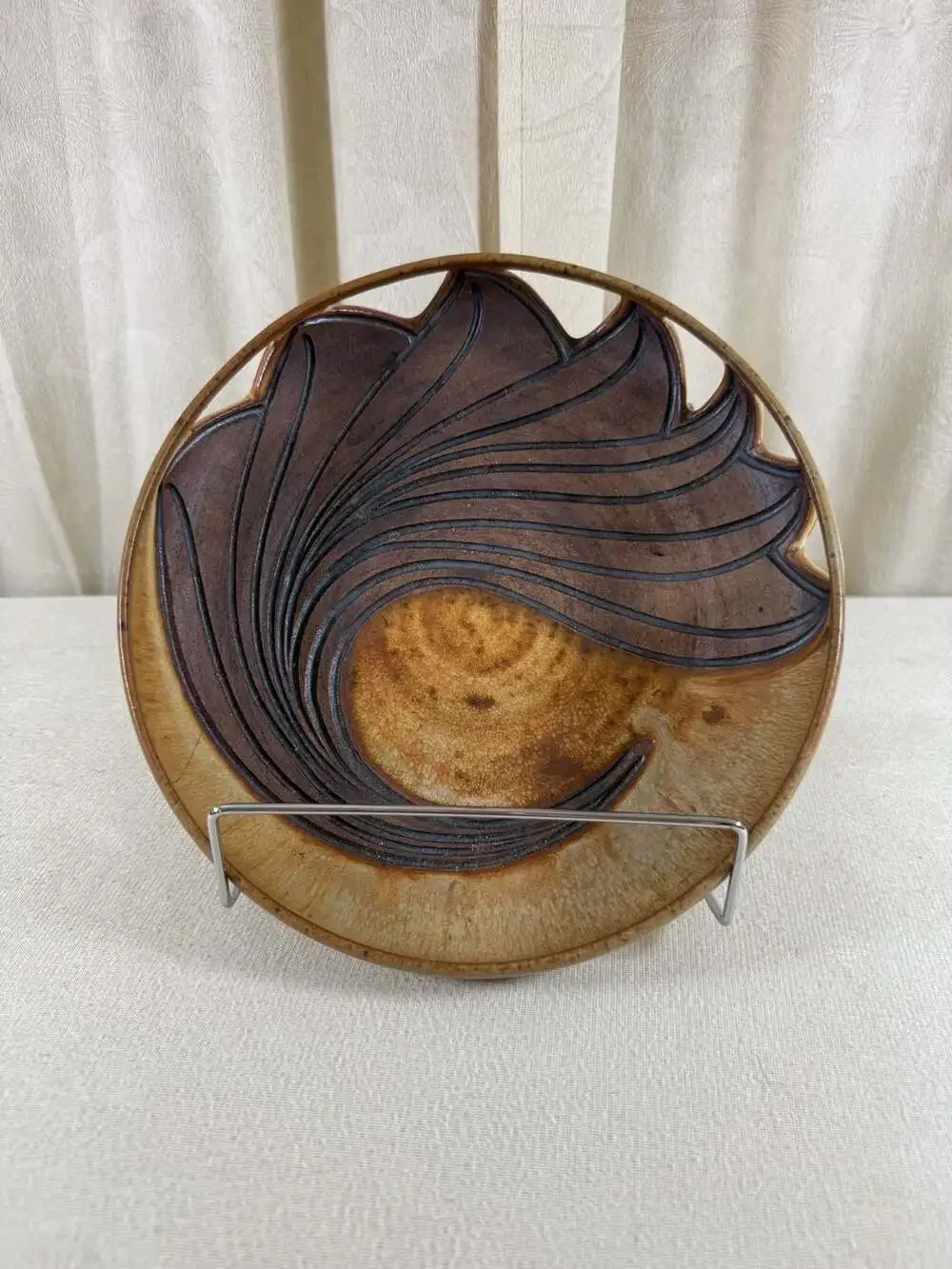 Pixton Studio Ceramic Hand-Carved Wave Design Decorative Bowl